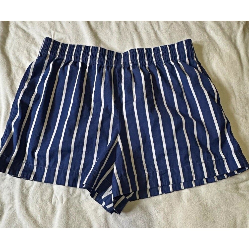 Madewell Striped Pull-On Shorts XL Navy White 100% Cotton Coastal Preppy